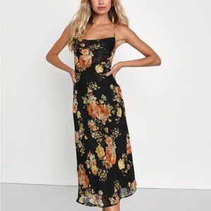 Lulus Petal Prowess Black Floral Dress size Large